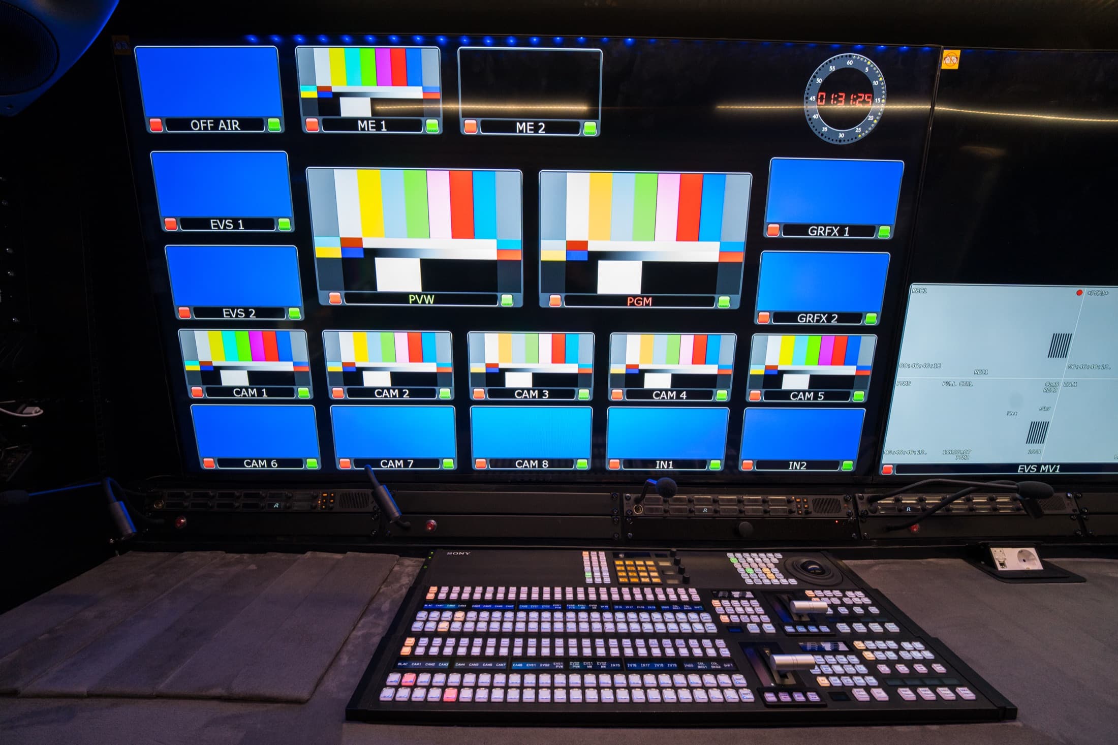 Director's seat with Sony MVS-3000 vision mixer inside OB-1