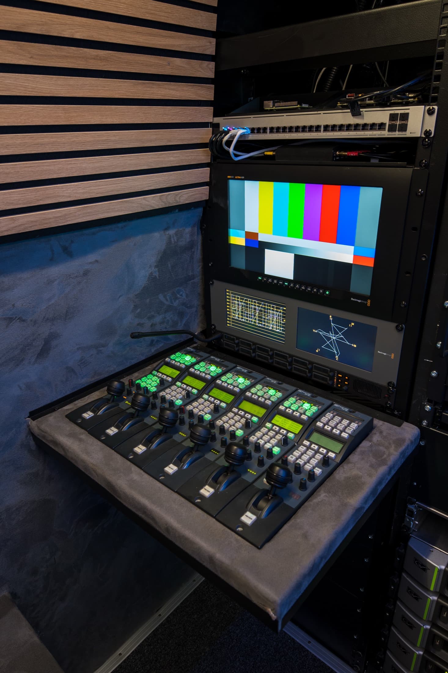 Grass Valley OCP-400 camera control panels inside OB-1