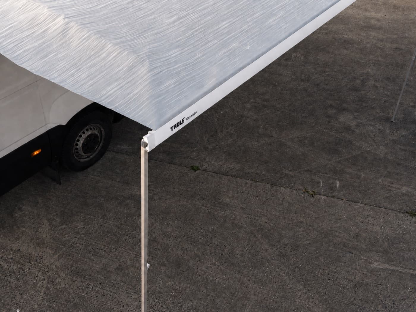 Retractable side awning extended on OB-1